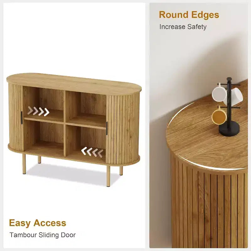 COZONY Mobile Credenza a Scanalature con Ante Scorrevoli, Consolle Contenitore Moderna con Ripiani Regolabili per Soggiorno Cucina Sala da Pranzo Ingresso