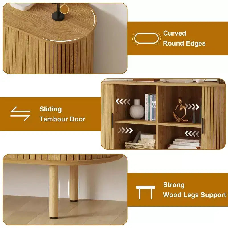COZONY Mobile Credenza a Scanalature con Ante Scorrevoli, Consolle Contenitore Moderna con Ripiani Regolabili per Soggiorno Cucina Sala da Pranzo Ingresso