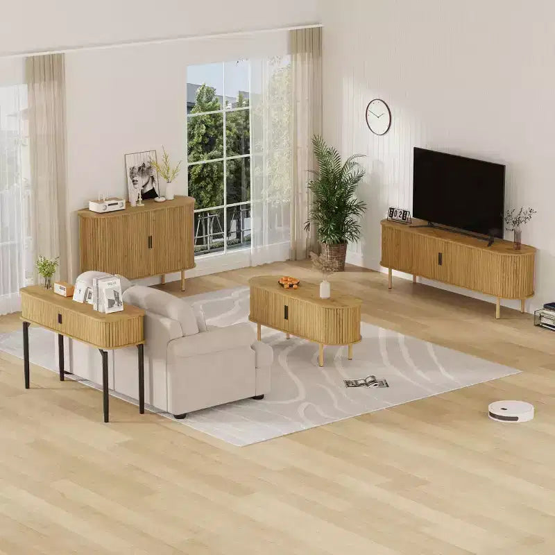 COZONY Mobile Credenza a Scanalature con Ante Scorrevoli, Consolle Contenitore Moderna con Ripiani Regolabili per Soggiorno Cucina Sala da Pranzo Ingresso