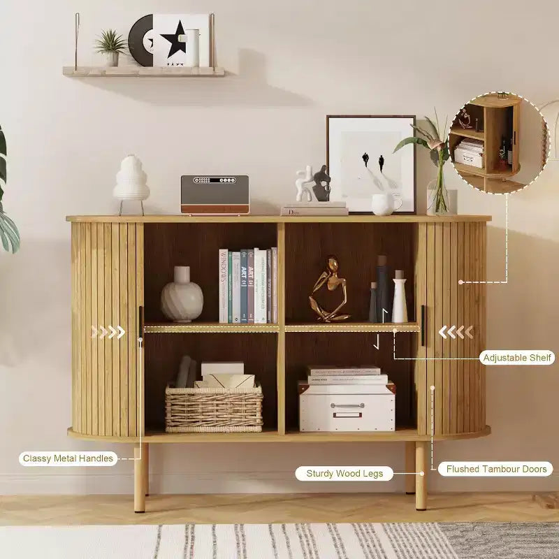 COZONY Mobile Credenza a Scanalature con Ante Scorrevoli, Consolle Contenitore Moderna con Ripiani Regolabili per Soggiorno Cucina Sala da Pranzo Ingresso