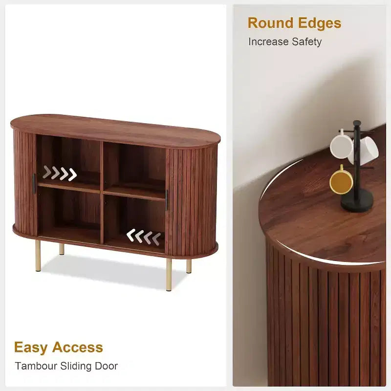 COZONY Mobile Credenza a Scanalature con Ante Scorrevoli, Consolle Contenitore Moderna con Ripiani Regolabili per Soggiorno Cucina Sala da Pranzo Ingresso