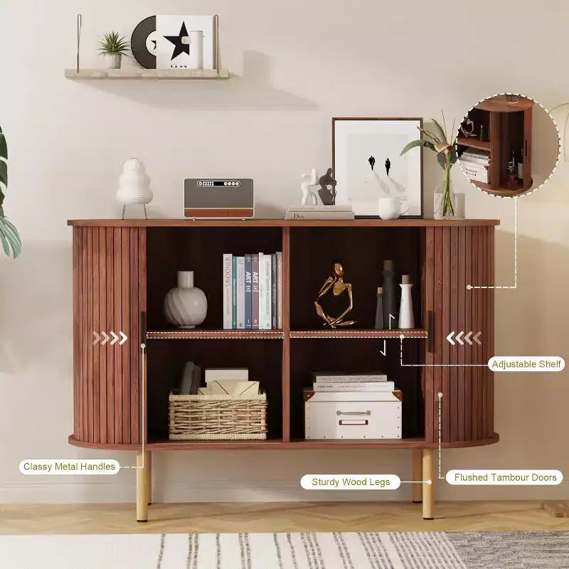 COZONY Mobile Credenza a Scanalature con Ante Scorrevoli, Consolle Contenitore Moderna con Ripiani Regolabili per Soggiorno Cucina Sala da Pranzo Ingresso