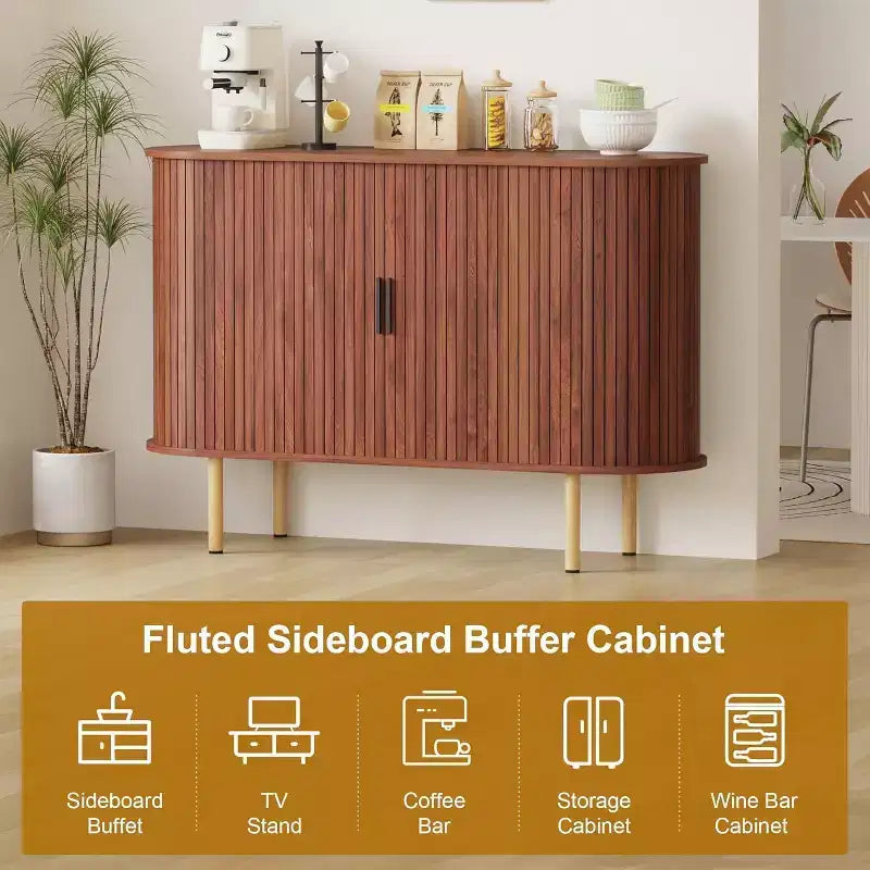 COZONY Mobile Credenza a Scanalature con Ante Scorrevoli, Consolle Contenitore Moderna con Ripiani Regolabili per Soggiorno Cucina Sala da Pranzo Ingresso