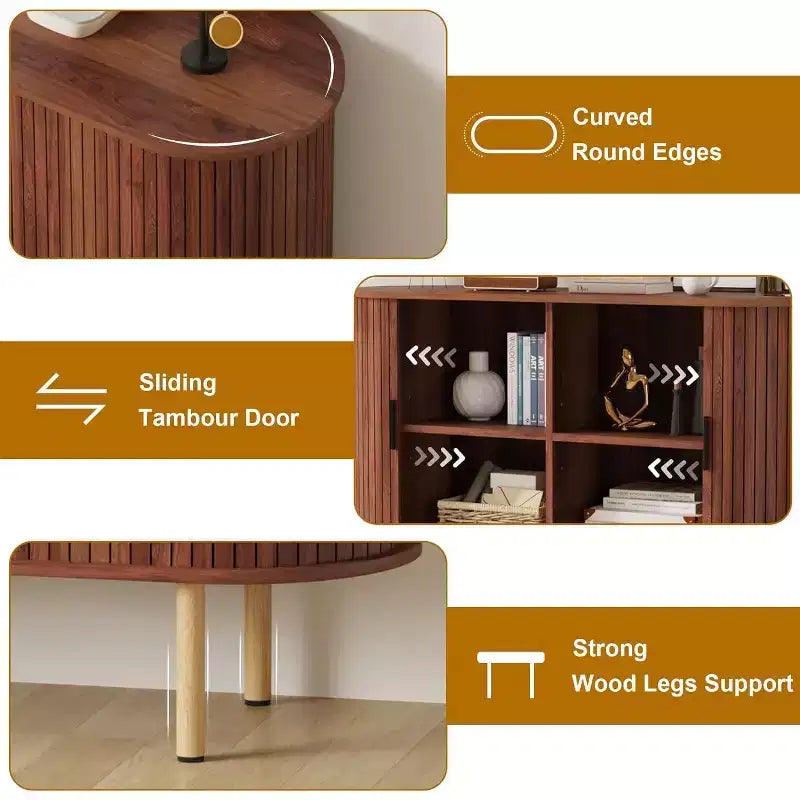 COZONY Mobile Credenza a Scanalature con Ante Scorrevoli, Consolle Contenitore Moderna con Ripiani Regolabili per Soggiorno Cucina Sala da Pranzo Ingresso