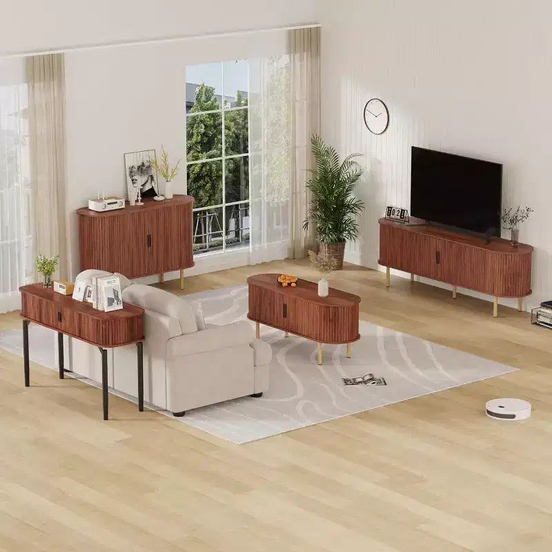 COZONY Mobile Credenza a Scanalature con Ante Scorrevoli, Consolle Contenitore Moderna con Ripiani Regolabili per Soggiorno Cucina Sala da Pranzo Ingresso