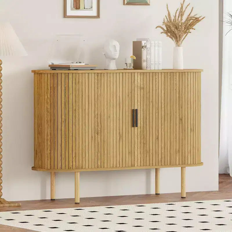 COZONY Mobile Credenza a Scanalature con Ante Scorrevoli, Consolle Contenitore Moderna con Ripiani Regolabili per Soggiorno Cucina Sala da Pranzo Ingresso