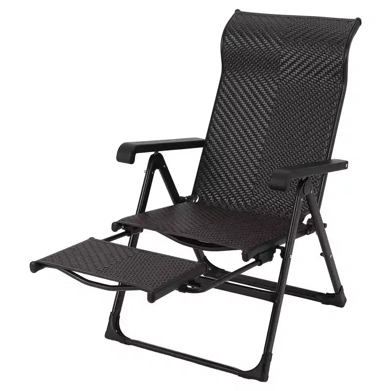 Outdoor folding rattan lounge chair, portable outdoor lounge chair, reversible outdoor footstool, PE rattan, 330 pounds, suitable for garden, balcony
