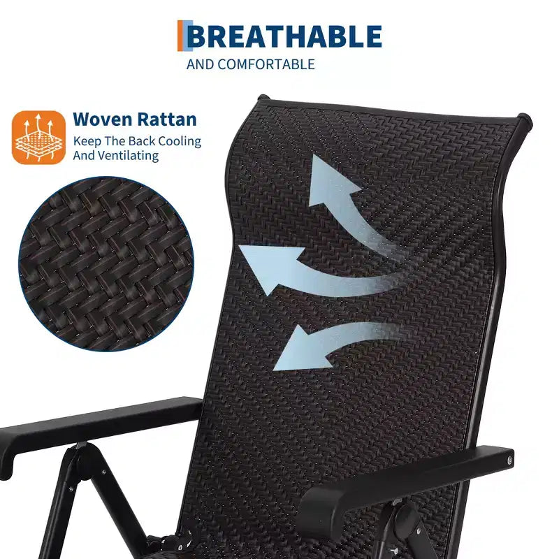 Sedia a sdraio pieghevole in rattan da esterno, sedia a sdraio portatile da esterno, poggiapiedi esterno reversibile, rattan PE, 150 kg, adatta per giardino, balcone