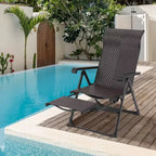 Sedia a sdraio pieghevole in rattan da esterno, sedia a sdraio portatile da esterno, poggiapiedi esterno reversibile, rattan PE, 150 kg, adatta per giardino, balcone