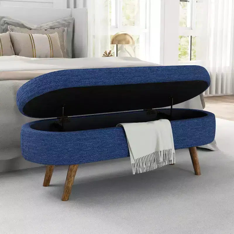 Panca Contenitore Ottomana Ovale, Gambe in Legno di Gomma (43.5x16x16)