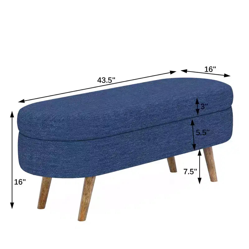 Panca Contenitore Ottomana Ovale, Gambe in Legno di Gomma (43.5x16x16)