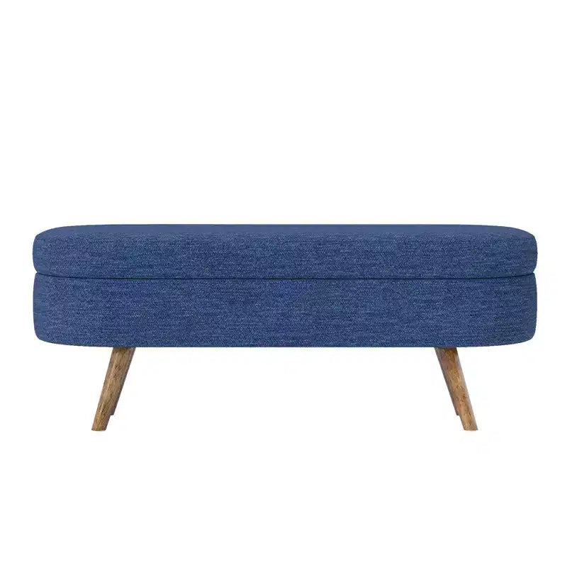 Panca Contenitore Ottomana Ovale, Gambe in Legno di Gomma (43.5x16x16)