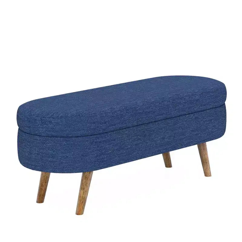 Panca Contenitore Ottomana Ovale, Gambe in Legno di Gomma (43.5x16x16)