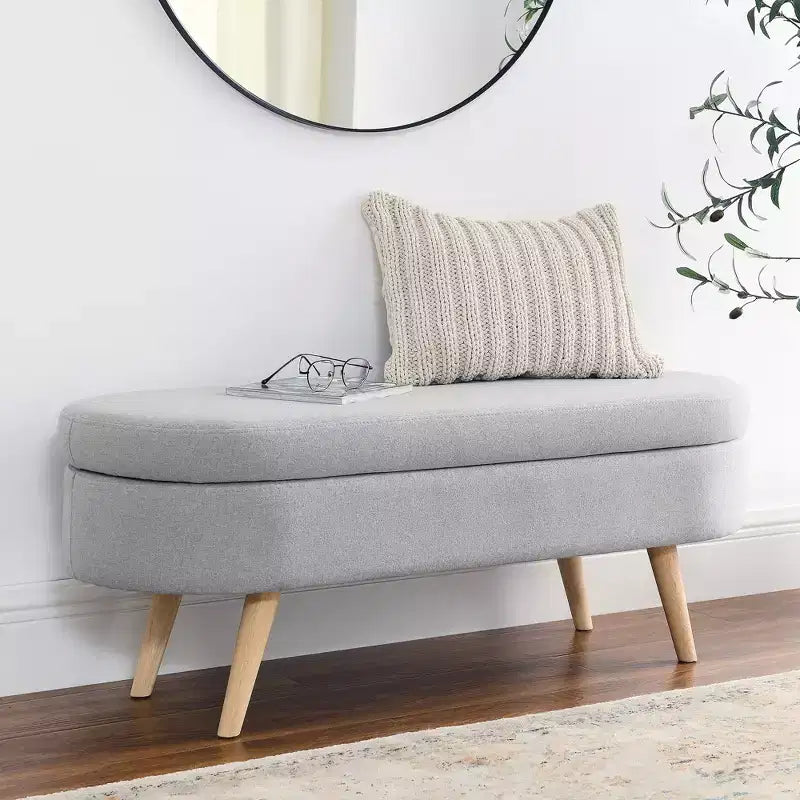 Panca Contenitore Ottomana Ovale, Gambe in Legno di Gomma (43.5x16x16)
