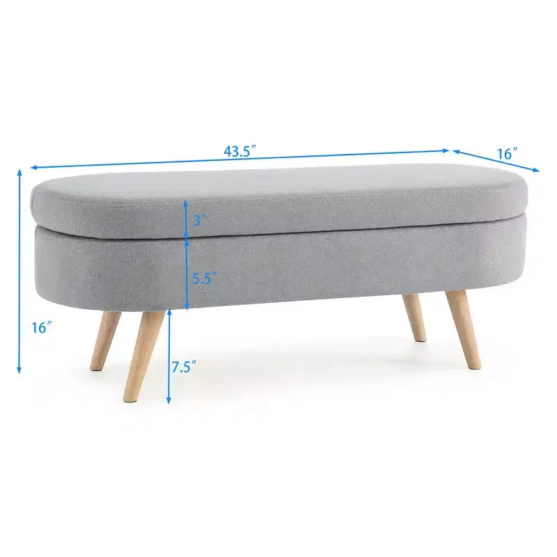 Panca Contenitore Ottomana Ovale, Gambe in Legno di Gomma (43.5x16x16)