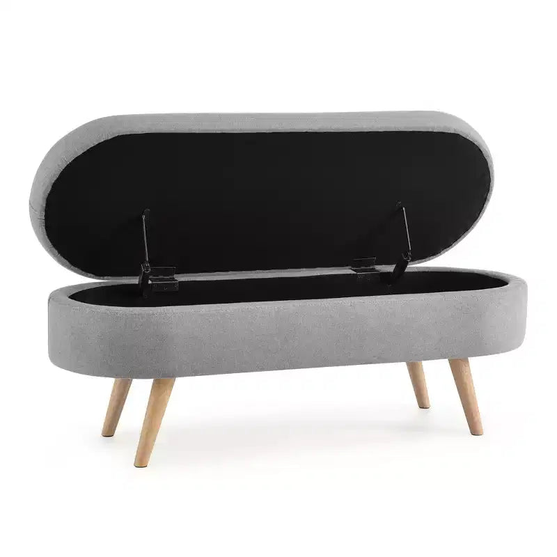 Panca Contenitore Ottomana Ovale, Gambe in Legno di Gomma (43.5x16x16)