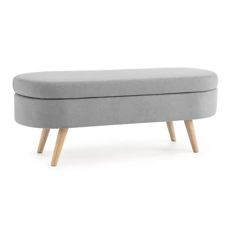 Panca Contenitore Ottomana Ovale, Gambe in Legno di Gomma (43.5x16x16)