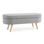 Panca Contenitore Ottomana Ovale, Gambe in Legno di Gomma (43.5x16x16)