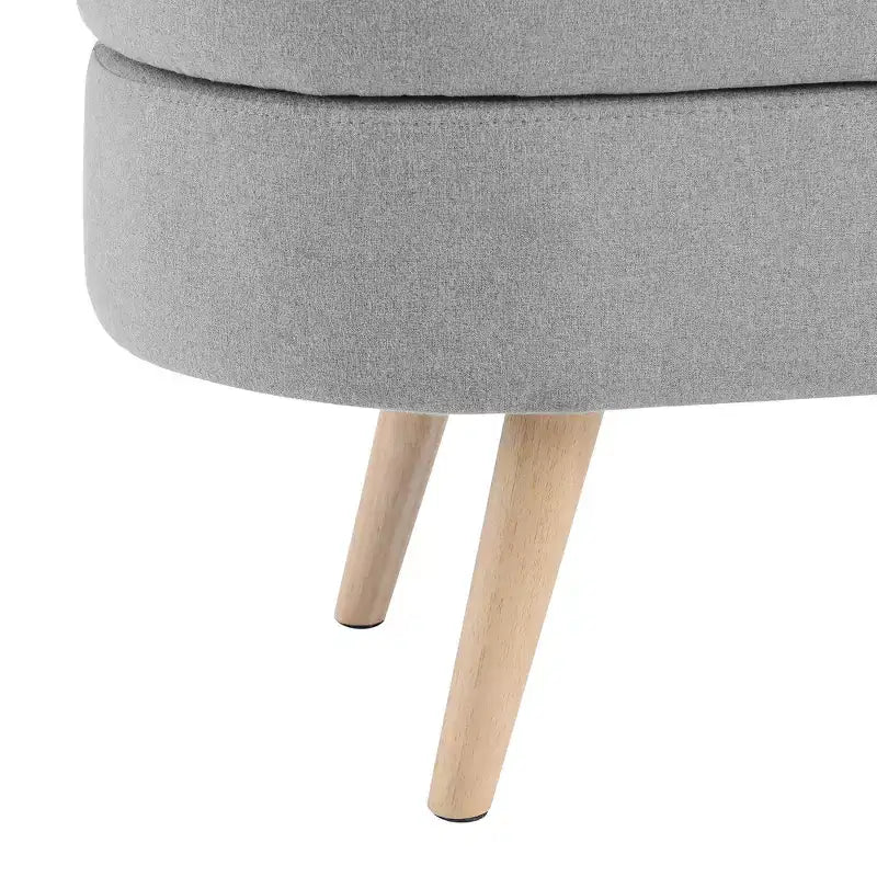 Panca Contenitore Ottomana Ovale, Gambe in Legno di Gomma (43.5x16x16)
