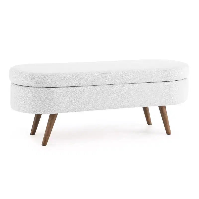 Panca Contenitore Ottomana Ovale, Gambe in Legno di Gomma (43.5x16x16)