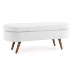 Panca Contenitore Ottomana Ovale, Gambe in Legno di Gomma (43.5x16x16)