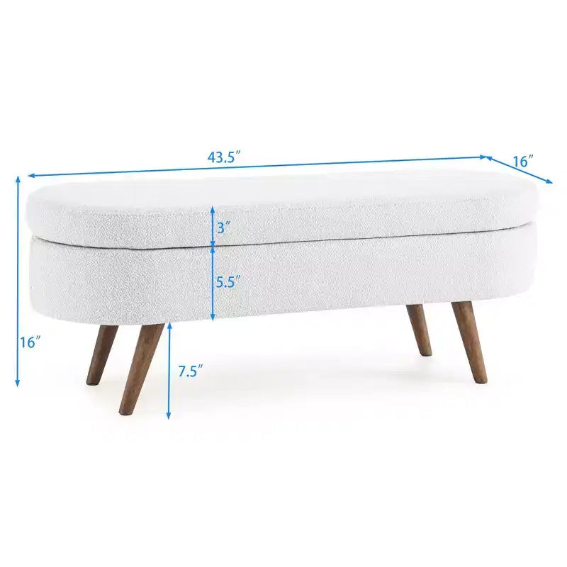 Panca Contenitore Ottomana Ovale, Gambe in Legno di Gomma (43.5x16x16)