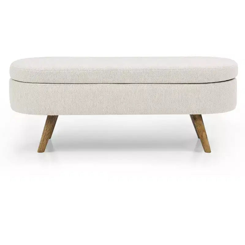 Panca Contenitore Ottomana Ovale, Gambe in Legno di Gomma (43.5x16x16)