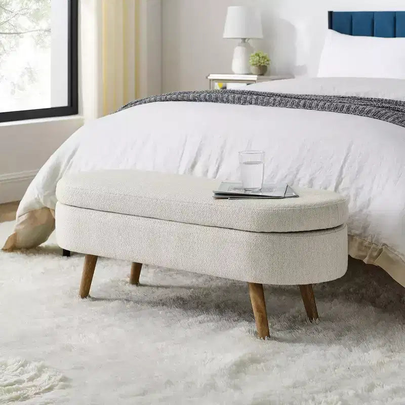 EHMKNP Ottoman Oval Storage Bench, Rubber Wood Legs(43.5x16x16)