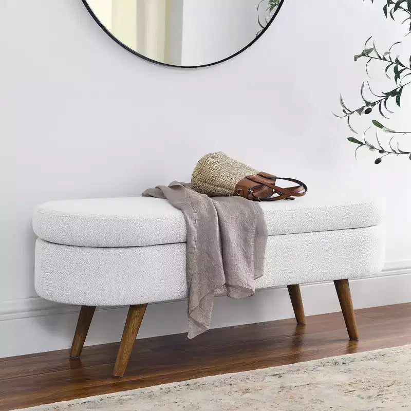 Panca Contenitore Ottomana Ovale, Gambe in Legno di Gomma (43.5x16x16)