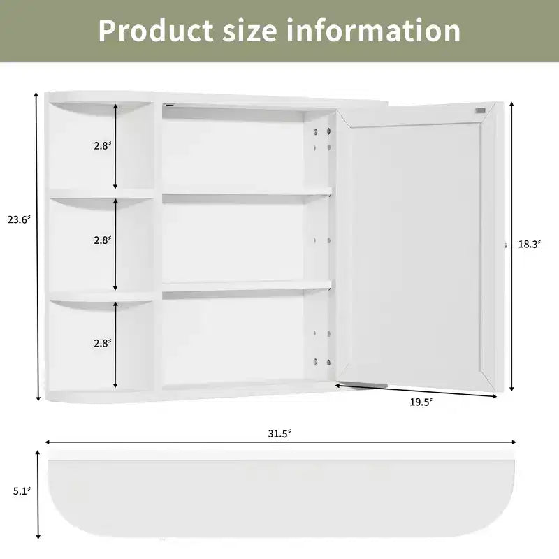 Mobiletto da bagno in legno con specchio 31,5 x 23,6, armadietto a muro con ante e 6 ripiani a giorno per lavabo, colore bianco