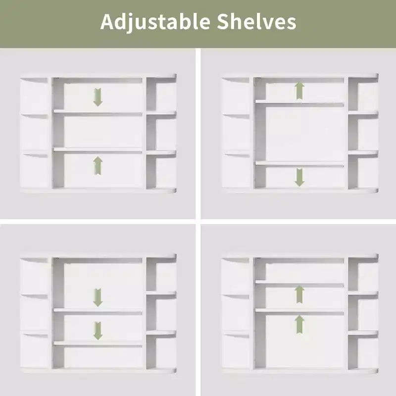 Mobiletto da bagno in legno con specchio 31,5 x 23,6, armadietto a muro con ante e 6 ripiani a giorno per lavabo, colore bianco