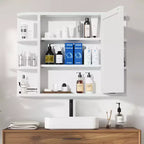 Mobiletto da bagno in legno con specchio 31,5 x 23,6, armadietto a muro con ante e 6 ripiani a giorno per lavabo, colore bianco