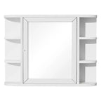 Mobiletto da bagno in legno con specchio 31,5 x 23,6, armadietto a muro con ante e 6 ripiani a giorno per lavabo, colore bianco