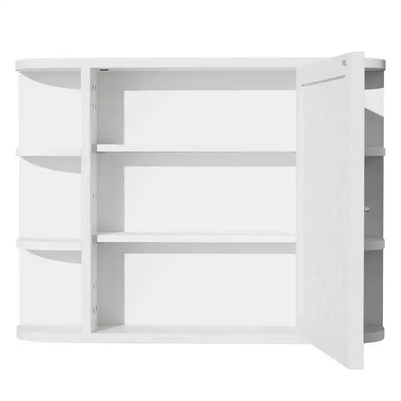 Mobiletto da bagno in legno con specchio 31,5 x 23,6, armadietto a muro con ante e 6 ripiani a giorno per lavabo, colore bianco