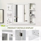 Mobiletto da bagno in legno con specchio 31,5 x 23,6, armadietto a muro con ante e 6 ripiani a giorno per lavabo, colore bianco