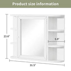 Mobiletto da bagno in legno con specchio 31,5 x 23,6, armadietto a muro con ante e 6 ripiani a giorno per lavabo, colore bianco
