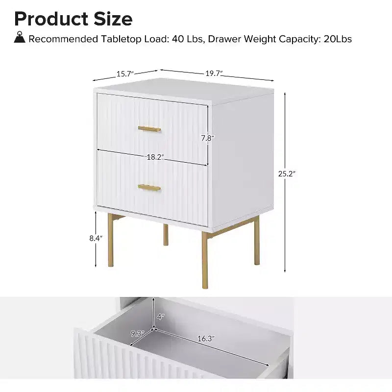 Tavolino Contemporaneo Classico con 2 Cassetti - Bianco