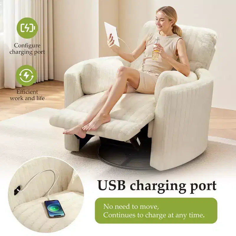 Poltrona reclinabile elettrica KERDOM, poltrona reclinabile girevole a dondolo con porte USB
