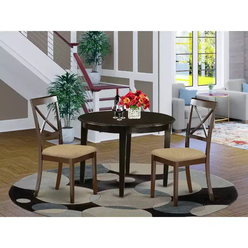 Set da pranzo piccolo - Tavolo e sedie da cucina 3 pezzi - Imbottito in lino - Design compatto