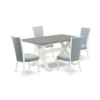 HomeStock 5-Piece Natural Oak Finish Solid Wood Top Dining Table with 4-Parson Chair