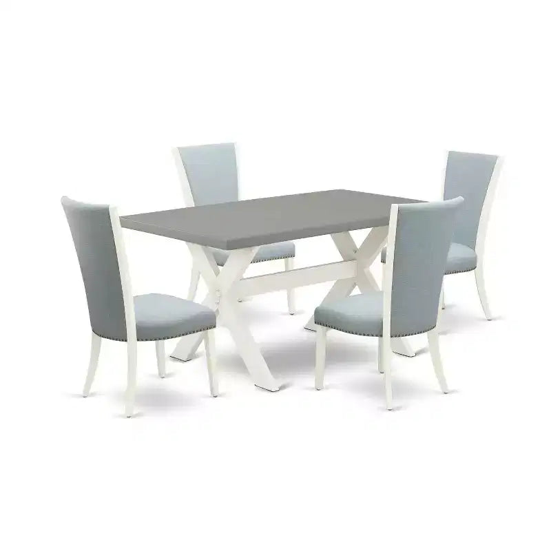 HomeStock 5-Piece Natural Oak Finish Solid Wood Top Dining Table with 4-Parson Chair
