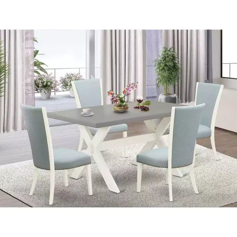 Tavolo da pranzo con piano in legno massello finitura rovere naturale e 4 sedie Parson
