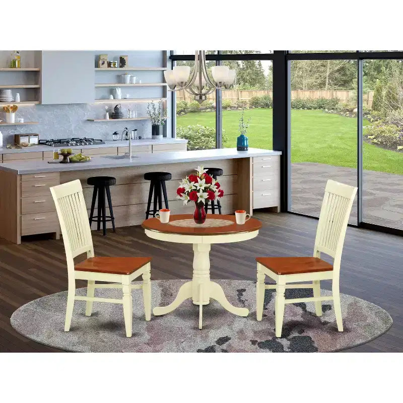 Set da Tavolo da Cucina 3 Pezzi - Tavolo da Pranzo con 2 Sedie - Finitura Buttermilk e Ciliegio - Design Eclettico