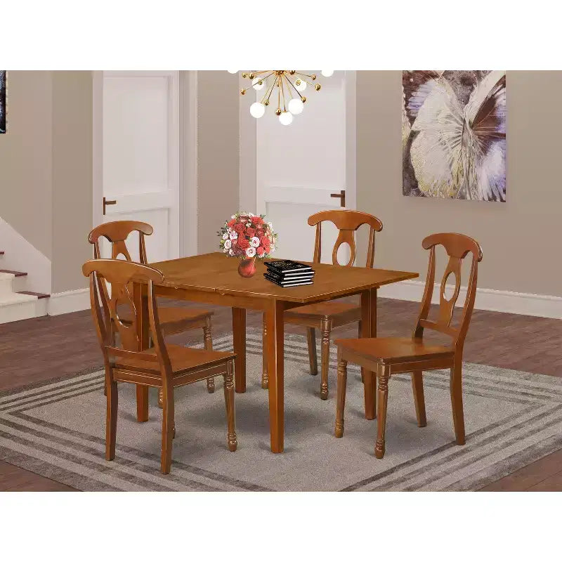 Set da pranzo 5 pezzi con piano in legno massello finitura marrone sella - Posti a sedere per 4 persone