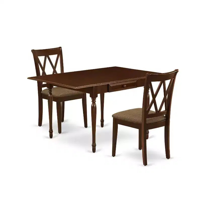 HomeStock 3-Piece Mahogany Finish Solid Wood Top With Dropleaf Dining Table Set