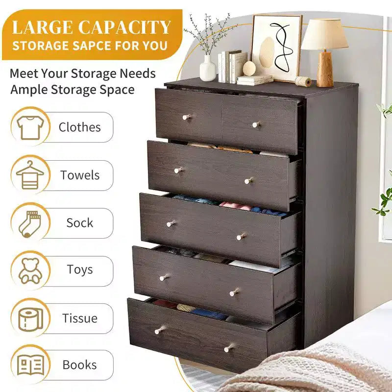 Comò Grande a 6 Cassetti per Camera da Letto e Cassettiera con Struttura Robusta in Legno, Organizer per Armadio, Marrone