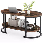 Costway Oval Coffee Table with Metal Support Legs for Apartment Office Reception Rustic Brown
