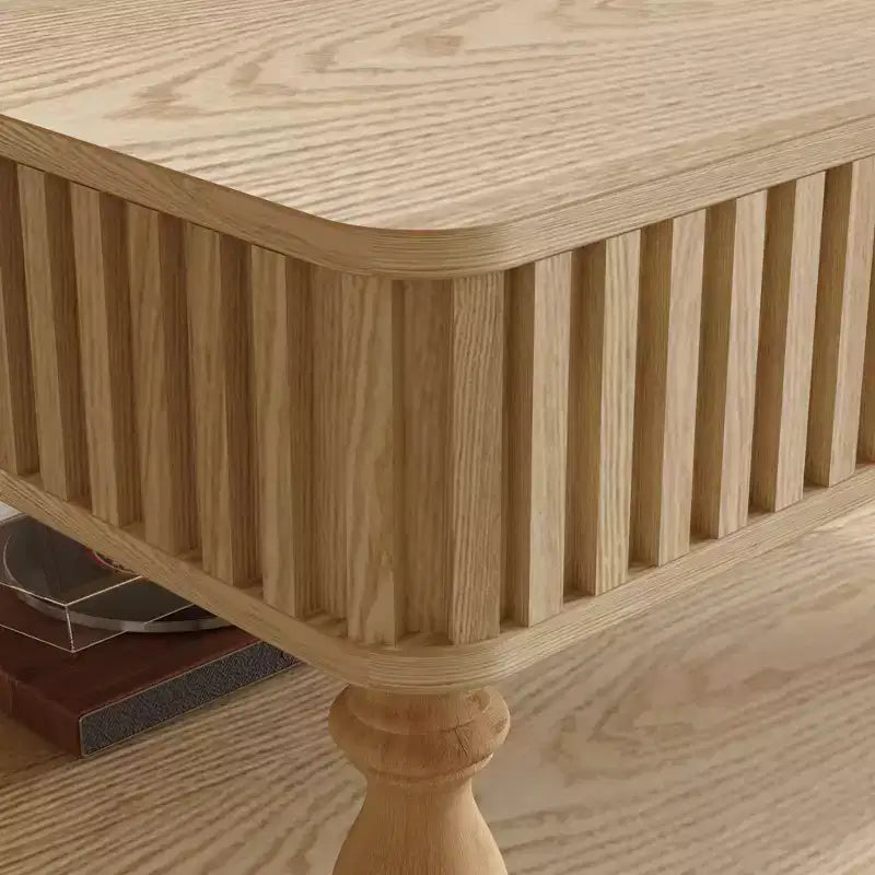 Tavolino da caffè quadrato Okak Vintage a 2 ripiani in legno massello con doppio vano portaoggetti, tavolino centrale con piano sollevabile scanalato per soggiorno, camera da letto