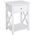 Side Table, Farmhouse End Table with Storage Drawer, Open Shelf and X-Frame, Bedside Table for Living Room