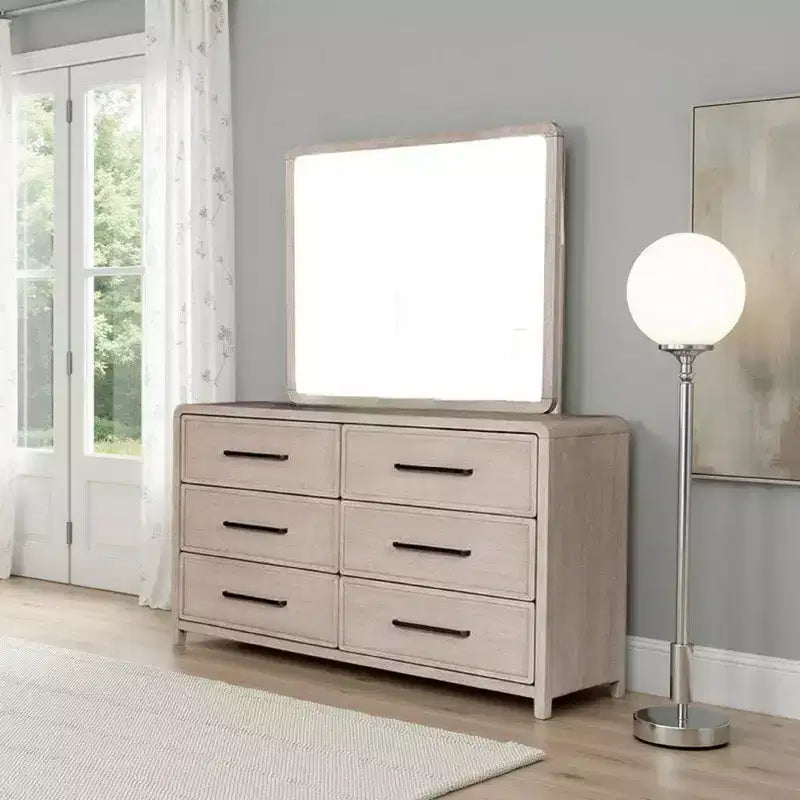 Royal Hampton Dresser Mirror, Rounded Edges, Natural Oak Beige Solid Wood 37x40